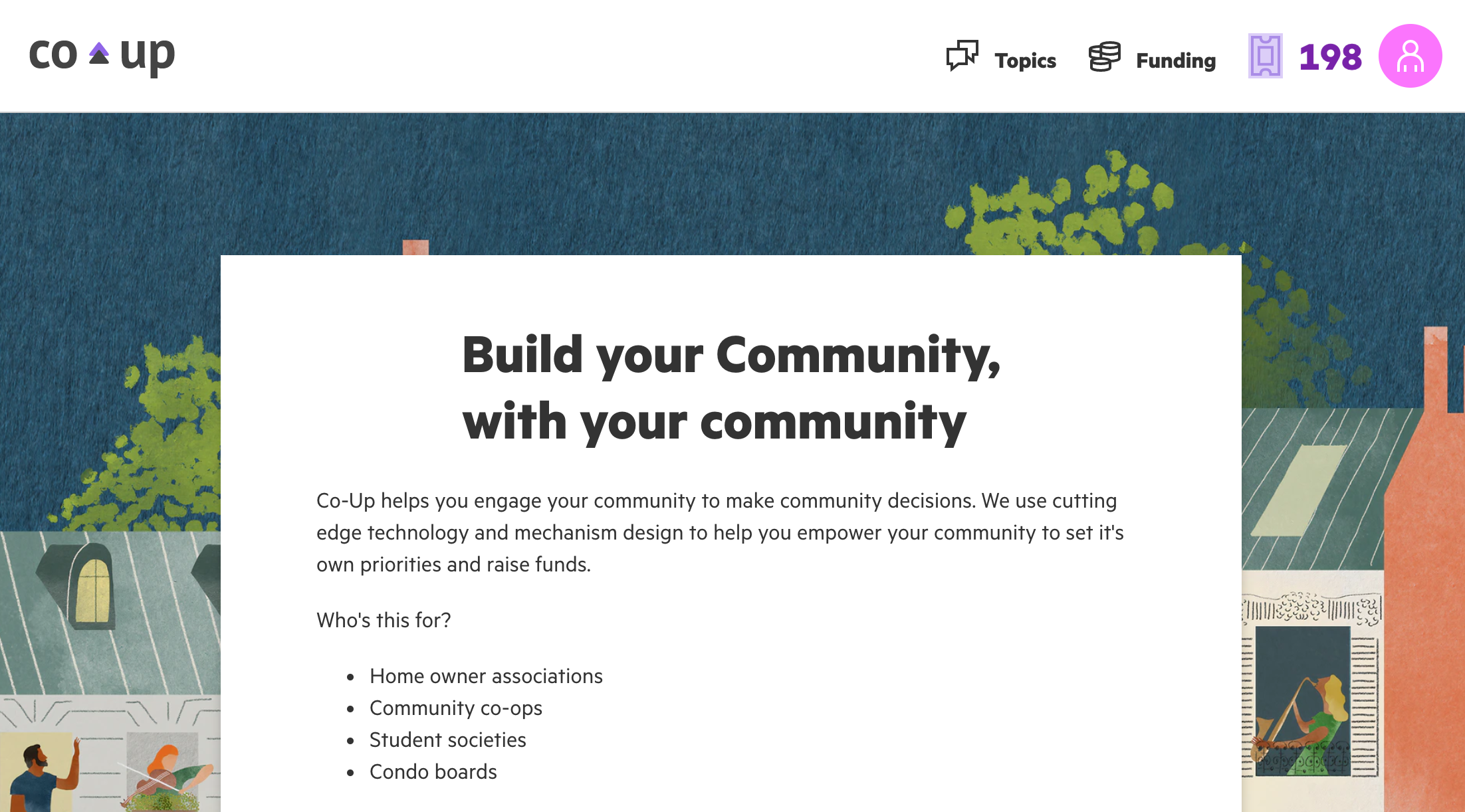 screenshot of website homepage with the title: build your community with your community